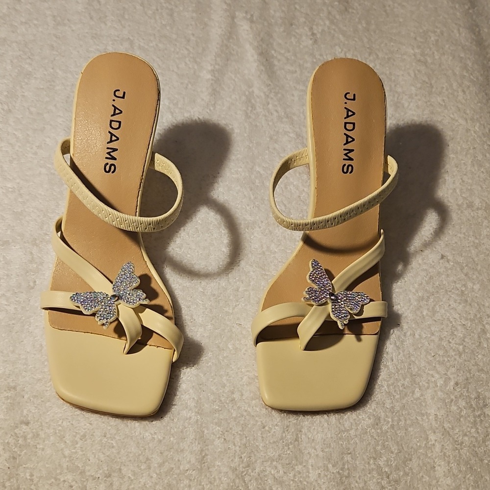 J. Adams Nude Synthetic Strappy Spool Heel Butterfly Strap Square Toe Size 6‎